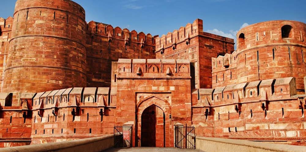 Red sandstone entrance of Agra Fort, UNESCO site