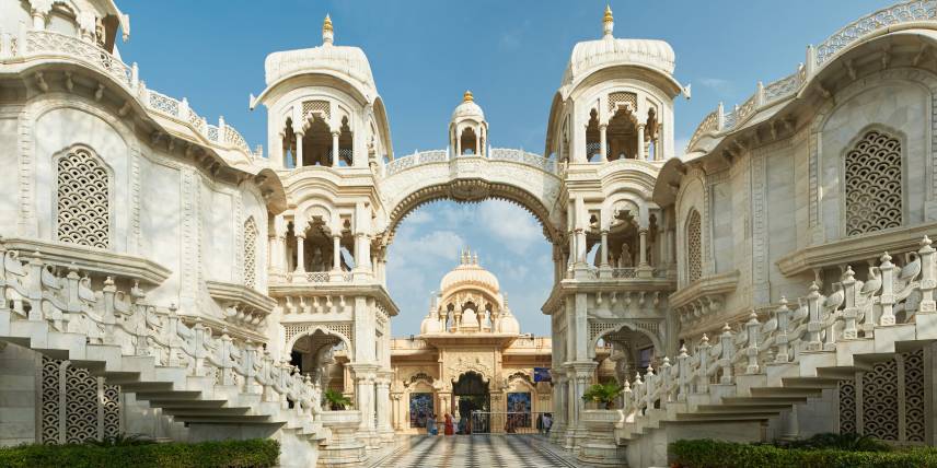 White marble ISKCON Temple architecture in Vrindavan